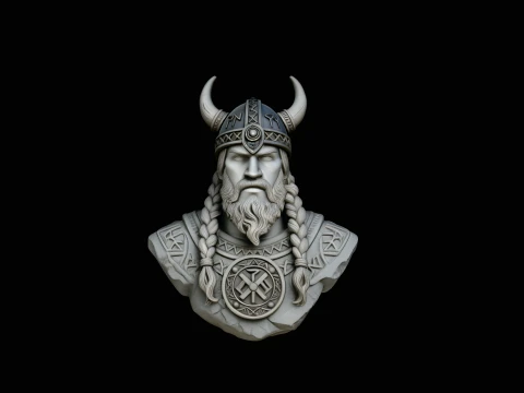 Viking Warrior Bust Statue Design 4 - 3D Print Model 3D Print Model