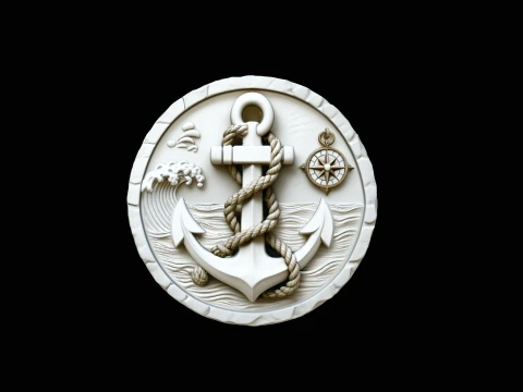 Nautical Anchor Relief Medallion Pendant Design 1 - 3D Print Model 3D Print Model