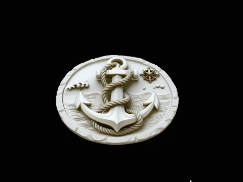 Nautical Anchor Relief Medallion Pendant Design 3 - 3D Print Model 3D Print Model