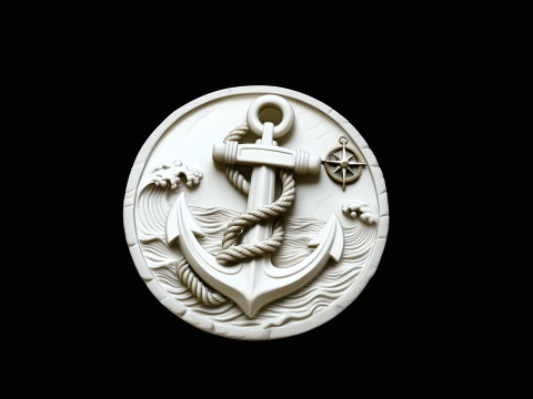 Nautical Anchor Relief Medallion Pendant Design 4 - 3D Print Model 3D Print Model