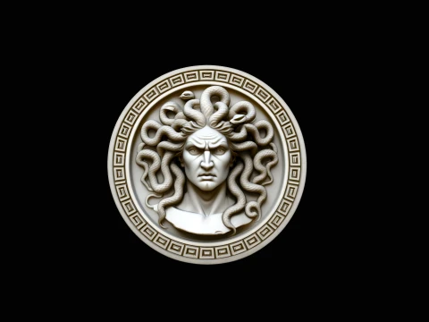 Medusa Greek Key Relief Medallion Pendant Design 1 - 3D Print Model 3D Print Model