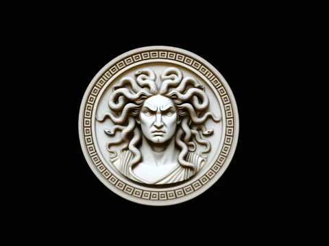 Medusa Greek Key Relief Medallion Pendant Design 2 - 3D Print Model 3D Print Model