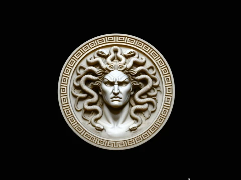 Medusa Greek Key Relief Medallion Pendant Design 3 - 3D Print Model 3D Print Model