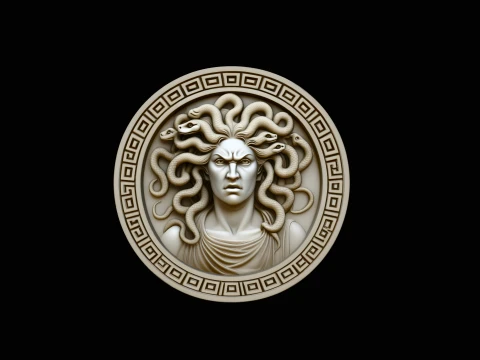 Medusa Greek Key Relief Medallion Pendant Design 4 - 3D Print Model 3D Print Model