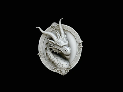 Dragon Head Relief Medallion Pendant Design 2 - 3D Print Model 3D Print Model