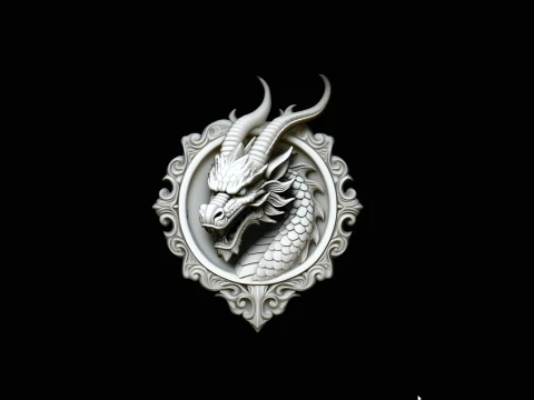 Dragon Head Relief Medallion Pendant Design 3 - 3D Print Model 3D Print Model