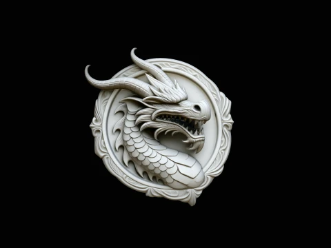 Dragon Head Relief Medallion Pendant Design 4 - 3D Print Model 3D Print Model