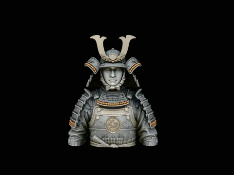 Samurai Warrior Bust Statue Design 1 - 3D Print Model 3D Print Model