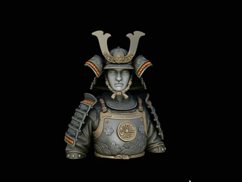 Samurai Warrior Bust Statue Design 3 - 3D Print Model 3D Print Model