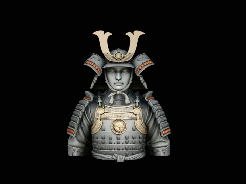 Samurai Warrior Bust Statue Design 4 - 3D Print Model 3D Print Model