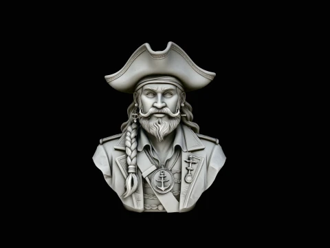Pirate Captain Bust Statue Design 1 - 3D Print Model 3D Print Model