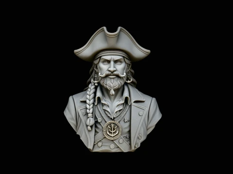 Pirate Captain Bust Statue Design 2 - 3D Print Model 3D Print Model
