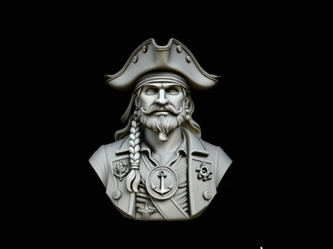 Pirate Captain Bust Statue Design 3 - 3D Print Model 3D Print Model