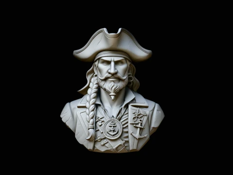 Pirate Captain Bust Statue Design 4 - 3D Print Model 3D Print Model