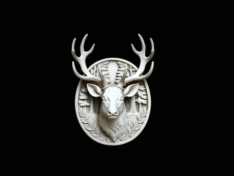 Stag Deer Head Relief Medallion Pendant Design 2 - 3D Print Model 3D Print Model
