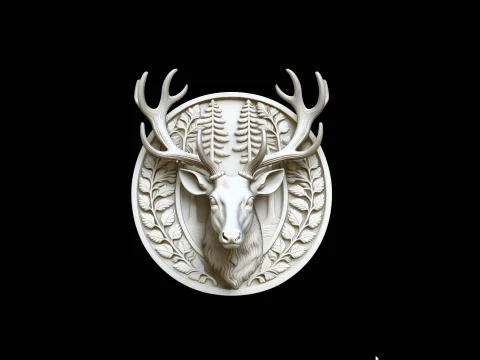 Stag Deer Head Relief Medallion Pendant Design 3 - 3D Print Model 3D Print Model