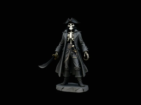 Skeleton Pirate with Hook Hand Statue Design 2 - 3D Print Model 3D Print Model