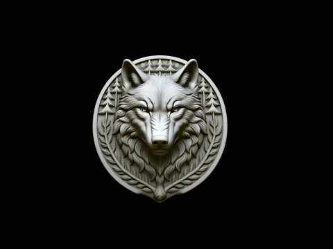 Wolf Head Relief Medallion Pendant Design 1 - 3D Print Model 3D Print Model