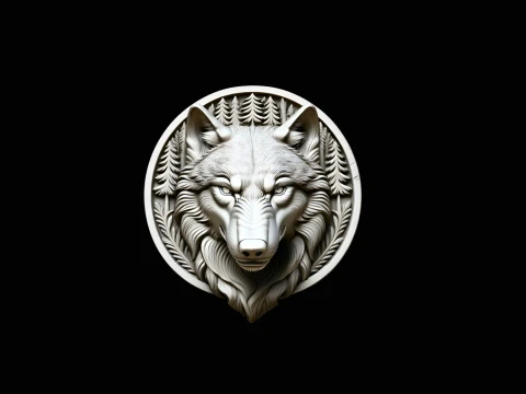 Wolf Head Relief Medallion Pendant Design 2 - 3D Print Model 3D Принт Модель
