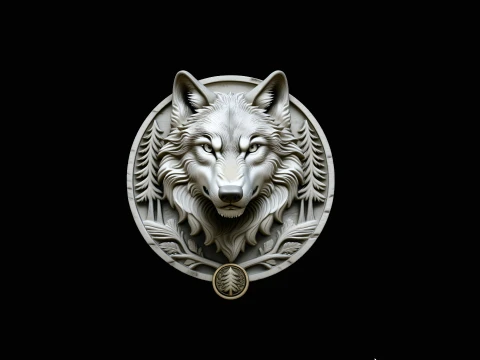 Wolf Head Relief Medallion Pendant Design 3 - 3D Print Model 3D Print Model