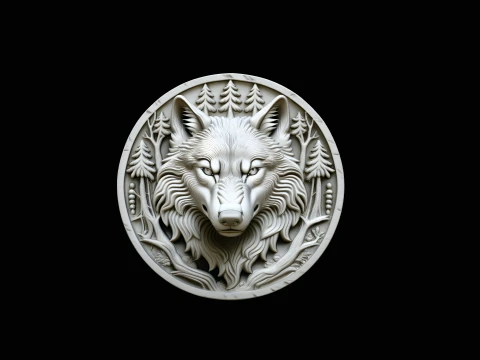 Wolf Head Relief Medallion Pendant Design 4 - 3D Print Model 3D Print Model