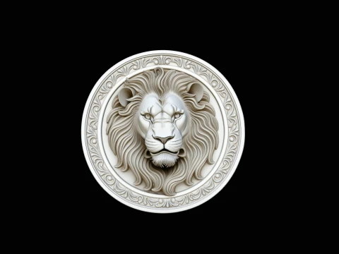 Lion Head Relief Medallion Pendant Design 2 - 3D Print Model 3Dプリントモデル