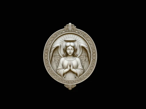 Guardian Angel Relief Medallion Pendant Design 1 - 3D Print Model 3D Print Model