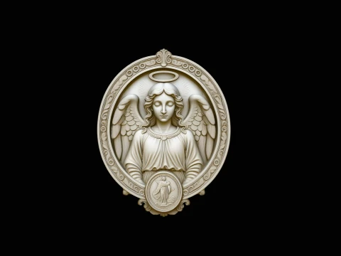 Guardian Angel Relief Medallion Pendant Design 2 - 3D Print Model 3D Print Model