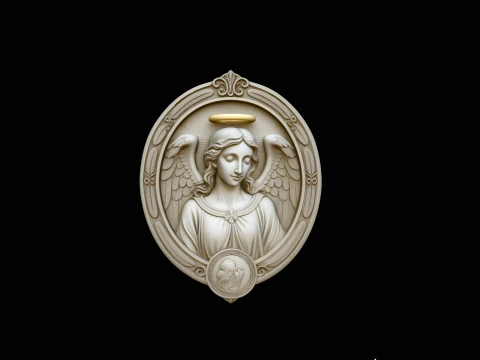 Guardian Angel Relief Medallion Pendant Design 3 - 3D Print Model 3D Print Model