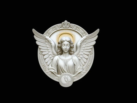 Guardian Angel Relief Medallion Pendant Design 4 - 3D Print Model Modello di stampa 3D
