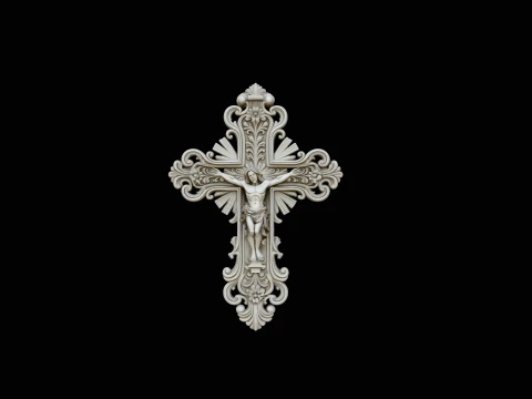 Baroque Filigree Crucifix Pendant Design 1 - 3D Print Model Modèles 3D en vedette