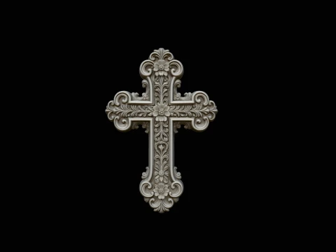 Baroque Ornate Cross Pendant Design 1 - 3D Print Model 3D Print Model