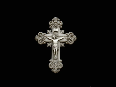 Baroque Filigree Crucifix Pendant Design 2 - 3D Print Model Modello di stampa 3D
