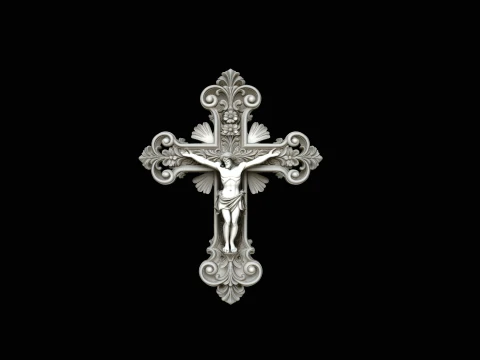 Baroque Filigree Crucifix Pendant Design 3 - 3D Print Model 3D Druckmodell