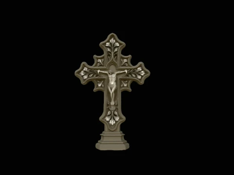 Gothic Filigree Crucifix Statue Design 3 - 3D Print Model 3D 打印模型
