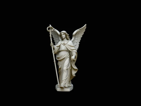 Archangel with Crosier Staff Statue Design 1 - 3D Print Model 3D Print Model