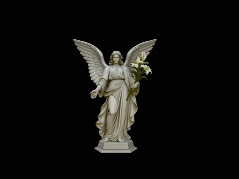 Angel with Lily Flower Statue Design 1 - 3D Print Model 3D Print Model