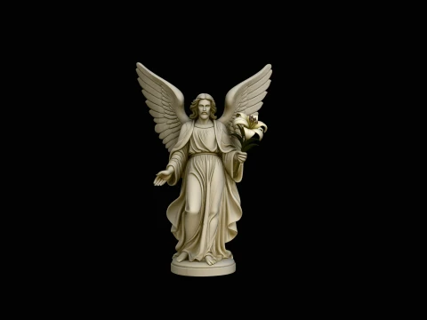 Angel with Lily Flower Statue Design 4 - 3D Print Model 3D Baskı Modeli