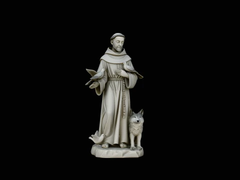 Saint Francis with Wolf Statue Design 2 - 3D Print Model Model do druku 3D