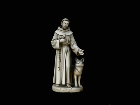 Saint Francis with Wolf Statue Design 3 - 3D Print Model 3D Print Model