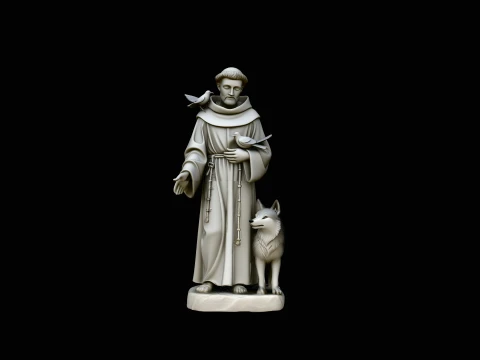 Saint Francis with Wolf Statue Design 4 - 3D Print Model 3Dプリントモデル