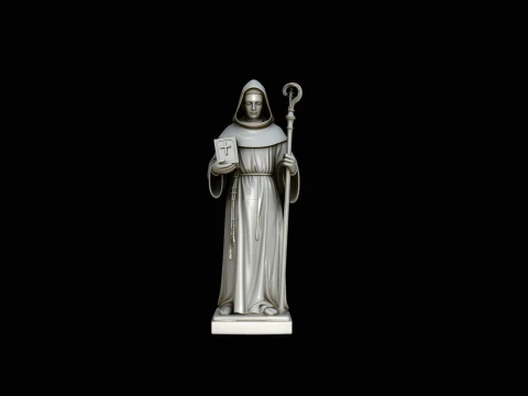 Hooded Monk Saint with Crosier Statue Design 1 - 3D Print Model 3D Print Model