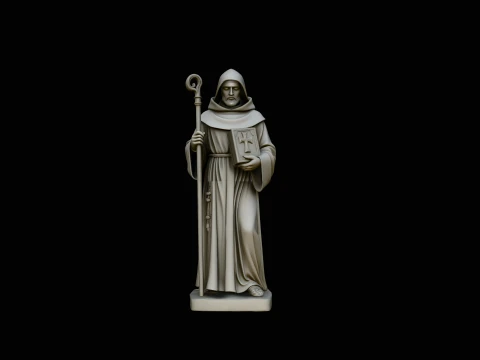 Hooded Monk Saint with Crosier Statue Design 2 - 3D Print Model Modello di stampa 3D