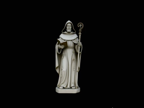 Hooded Monk Saint with Crosier Statue Design 3 - 3D Print Model 3D Print Model