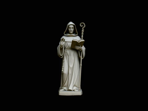 Hooded Monk Saint with Crosier Statue Design 4 - 3D Print Model Modelo de Impressão 3D