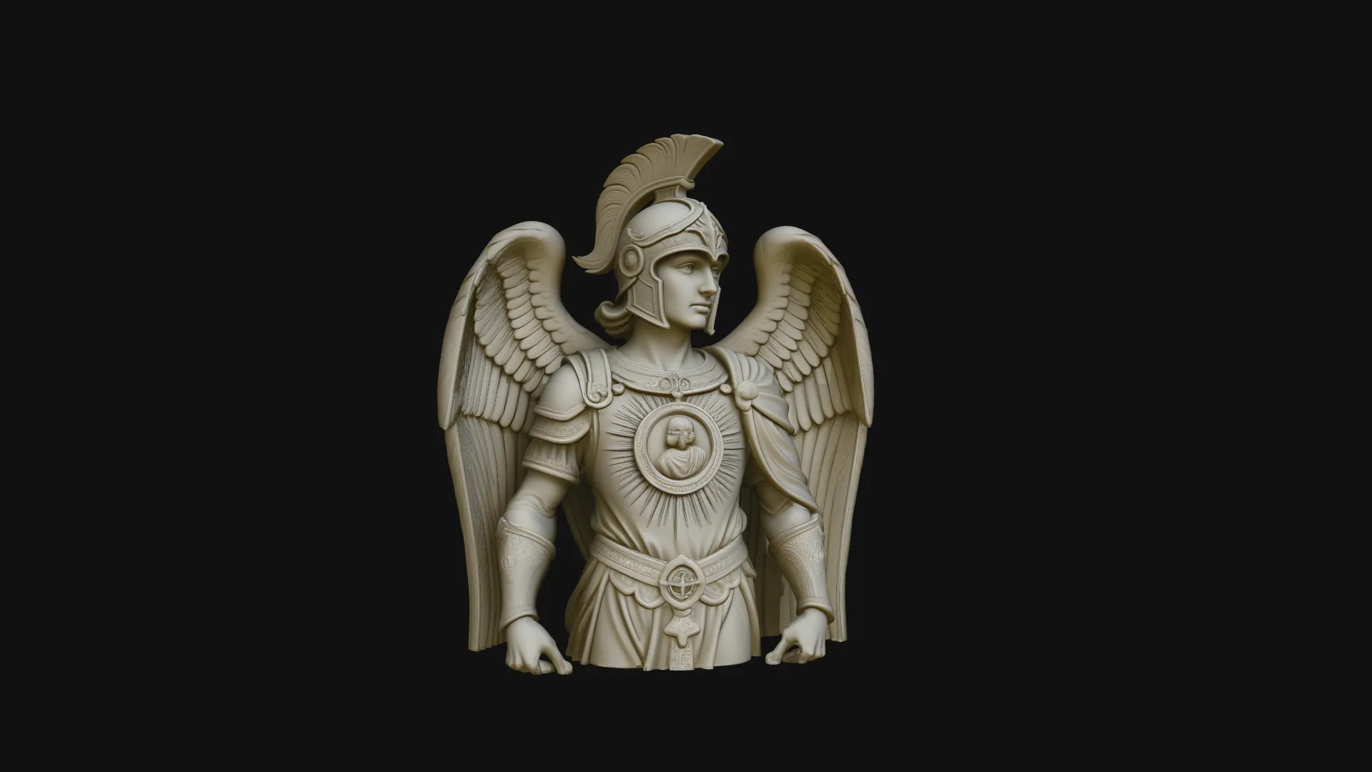 Armored Archangel Warrior Bust Statue Design 2 - 3D Print Model 3D Print Model .c4d .max .obj .3ds .fbx .stl .blend 
