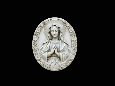 Virgin Mary Relief Medallion Pendant Design 1 - 3D Print Model 3D 프린트 모델