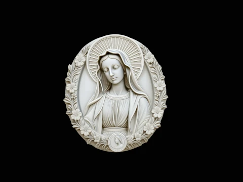 Virgin Mary Relief Medallion Pendant Design 2 - 3D Print Model Modelo de impresión 3D