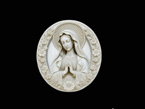 Virgin Mary Relief Medallion Pendant Design 3 - 3D Print Model 3D Print Model