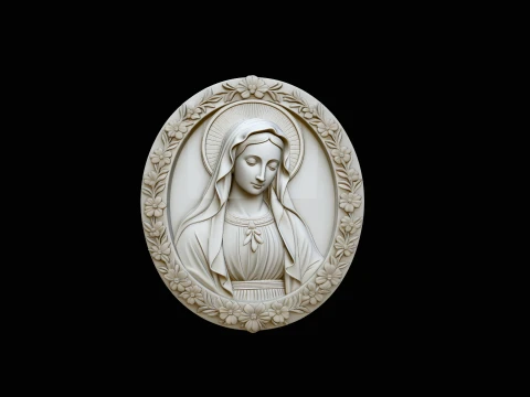 Virgin Mary Relief Medallion Pendant Design 4 - 3D Print Model 3D Print Model